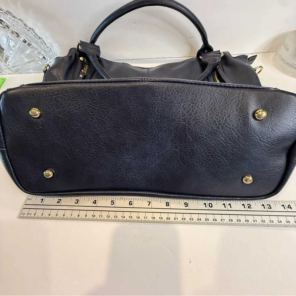 Navy Blue Faux Leather Rummy Tote Bag – Multi-Pocket 💙 Soft Inside & Outside - Picture 6 of 16